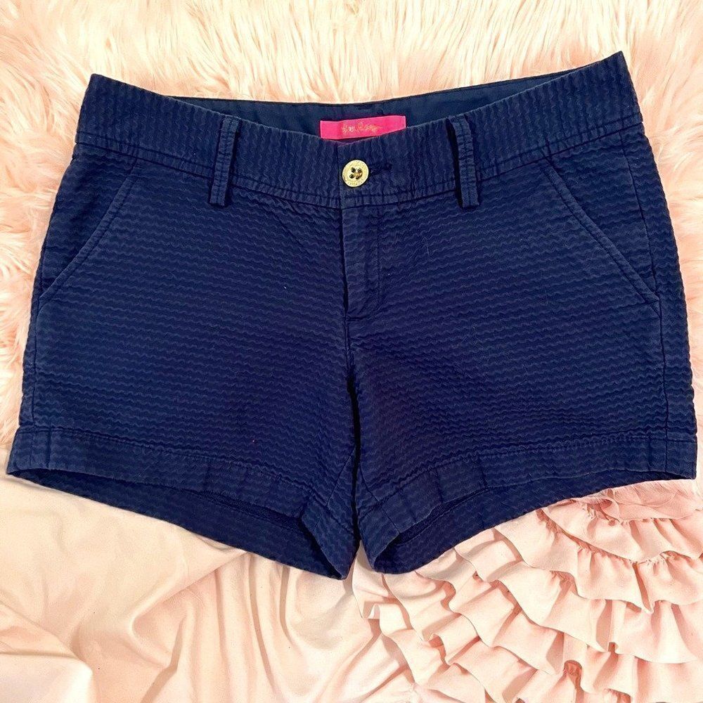 Lilly Pulitzer Navy Blue Waffle Texture Cotton Shorts Size 4
